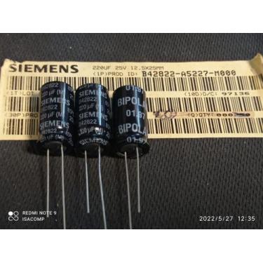 Imagem de 1x Capacitor Eletrolítico 220uf/25v 85º Bipolar 12,5x25mm - Siemens