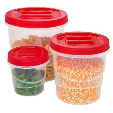 Imagem de Kit de Pote Com 3 Peças Tampa Rosca Organizador Redondo - Jaguar, verm