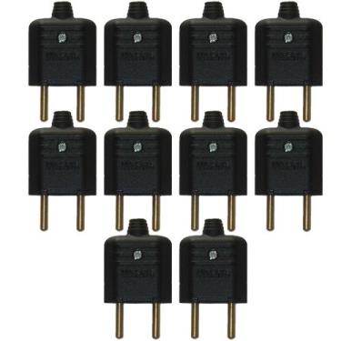 Imagem de 10 Plugue Plug Tomada Macho 2 Pinos 10a 180 Graus Preto Margirius
