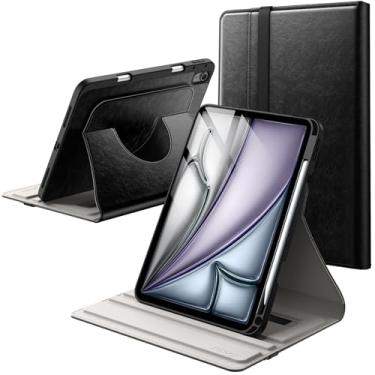 Imagem de JETech Capa Giratória para iPad Air 11 Polegadas M3/M2 (2025/2024), iPad Air 5/4 (2022/2020 5ª/4ª 10,9 Polegadas) com Porta-Pencil, Capa de Couro PU com Rotação de 360 Graus (Preto)