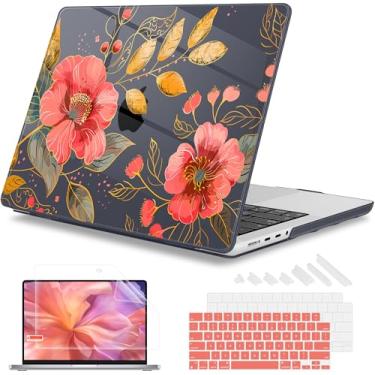 Imagem de Mektron Capa para laptop 2025 MacBook Pro de 14 polegadas M4 2024 A3112 A3401 A3185 serve para 2023/2021 M3 A2918 A2992 M2 A2779 M1 A2442 Pro/Max, capa rígida de plástico impresso, floral C339