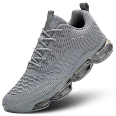 Imagem de Socviis Tênis De Corrida Masculino Air Cano Baixo Conforto Caminhada Cadarço Respirável Moda Esporte Academia Fitness Cross Trainers Cinza