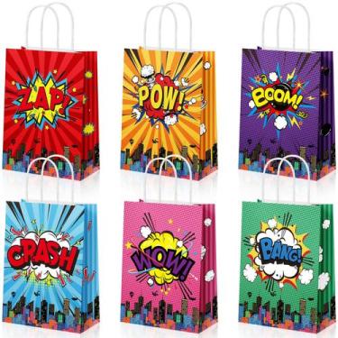 Imagem de Bolsas de lembrancinhas de festa Pajean Hero Comic Kraft Paper 18 unid