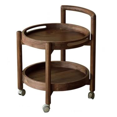 Imagem de Mesa de sala de estar com rodas de madeira para sofá, mesa lateral móvel, pequena, redonda, retrô, minimalista, prateleira de armazenamento (pequena)