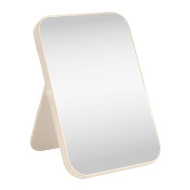 Imagem de HGUEB Espelho de maquiagem para mesa de 20 cm, espelho de princesa portátil dobrável com suporte, mesa de mesa em pé espelho cosmético para pendurar na parede espelho quadrado duplo cáqui