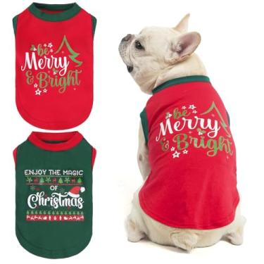 Imagem de KOOLTAIL Camisetas de Natal para Cães, Pacote com 2 Coletes Sem Mangas, Estampa Fofa, Algodão Macio, Elástico, Respirável, Para Animais de Estimação, Roupas para Cães Extrapequenos a Médios