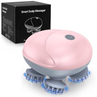 Imagem de Massageador portátil atualizado para cães e gatos, massageador elétrico para cães e gatos, com 4 cabeças de massagem rotativas, três modos, para aliviar a rigidez muscular, promover a ligação (rosa)