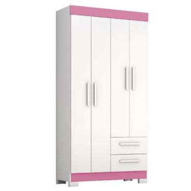 Imagem de Guarda Roupas Solteiro Juvenil 4 Portas 2 Gavetas Malta Branco / Rosa 