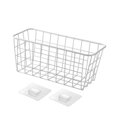 Imagem de Fenteer Cesta de arame suspensa de metal, organizador de malha para armazenamento, suporte de parede, cesta organizadora resistente para despensa, armário, Branco