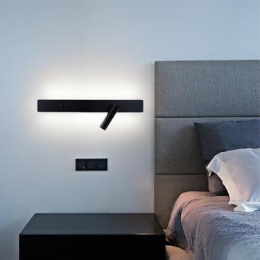 Imagem de GZZBMY Luzes de parede LED com holofote ajustável, iluminação de leitura moderna com interruptores duplos, arandelas de parede de alumínio para quarto, cabeceira, sala de estar, hotel (luz preta e