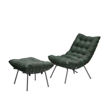 Imagem de Poltrona Com Puff Costela Aramada Adão Preta-Veludo Verde - F Pnedo St