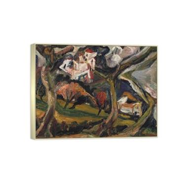 Imagem de BMZFYBS Impressão em tela famosa pintura paisagem imagem de parede árvore 3-moldura prata pôster para decoração de casa 70 x 90 cm 27 x 35 pol