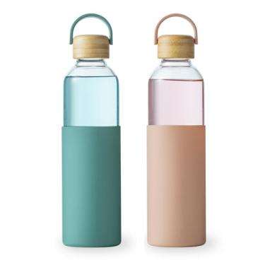 Imagem de wangsdjy Garrafas de água de vidro de 1000 ml com manga de silicone, garrafa de água sem BPA com tampa à prova de vazamento, garrafa de água reutilizável para quente e frio, ideal para caminhadas