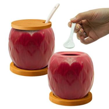 Imagem de Açucareiro Saleiro De Cerâmica Com Tampa De Bambu E Colher 350ml - Wel