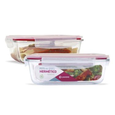 Imagem de KIT 2 Potes Vidro Herméticos Retangular 1040ml Vermelho - U4HOME