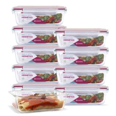 Imagem de KIT 10 Potes Vidro Herméticos Retangular 1040ml Vermelho - U4home