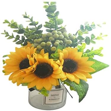 Imagem de TIANYIA Decoração de flores artificiais, buquê de girassol, flores de plástico, seda sintética para mesa, centros de mesa, arranjos de festa, jardim, flores artificiais