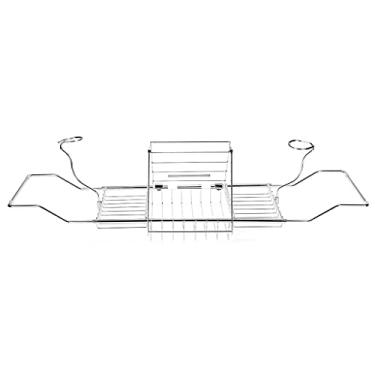 Imagem de Bandeja de banheira retrátil de aço inoxidável para casa, prateleira para banheira, estante para vinho, caixa de armazenamento para duche, bandeja para banheira, bandeja para casa de banho (cor
