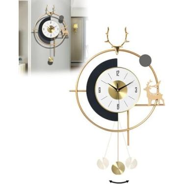 Imagem de RIAAJ Relógio de parede moderno com pêndulo, relógio de parede silencioso relógio de parede decorativo sem tique-taque para decoração de sala de estar bateria para lounges escritórios cozinhas, ouro