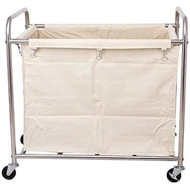 Imagem de Prateleira carros móveis carro de lavandaria com sacos removíveis cesta classificadora de roupa carro para cesto de roupa ideal para restaurante hotel casa, branco