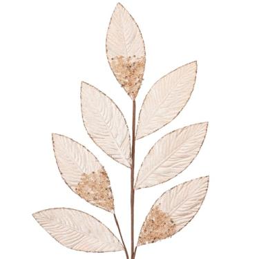 Imagem de KI Store Conjunto de 6 palhetas de Natal cremosas com haste floral de folhas de Natal para decoração de árvore de Natal, buquê, enfeite de árvore, decoração de arranjo de flores