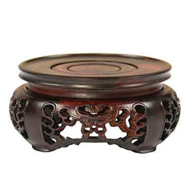 Imagem de Vaso de planta de jardim vintage formato redondo base de bule de chá de madeira candeeiro de mesa de aquário, suporte de exibição para casa base de ornamento base de estátua de Buda de madeira base de