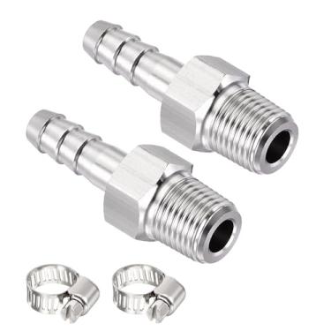 Imagem de Kozelo Pacote com 2, acessórios de mangueira de aço inoxidável 304 Farpas de mangueira de 1/10.2 cm para acessórios de 1/20.3 cm com 2 braçadeiras de mangueira para máquinas domésticas, banheiras de