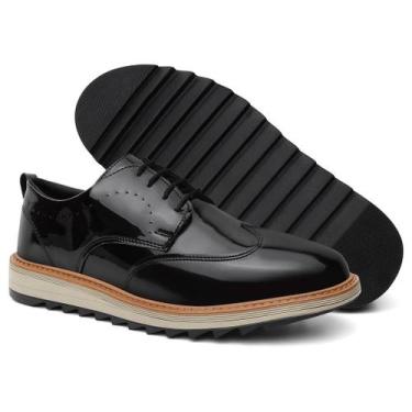 Imagem de Sapato Oxford Casual Derby Tratorado Masculino Verniz Preto Moda Evang