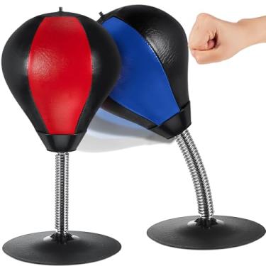 Imagem de Honoson 2 sacos de pancada de mesa com ventosa, saco de boxe para alívio de estresse, bola de boxe, divertida para chefe colega de trabalho (misto, preto e vermelho, preto e azul)