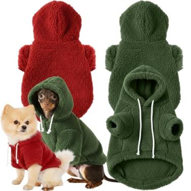 Imagem de Reginary 2 peças de moletom com capuz para cachorro de inverno quente macio moletom de pelúcia para cachorro suéter roupas (GG, verde e vermelho)