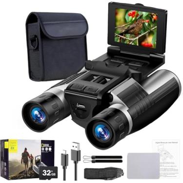 Imagem de Binóculos digitais LCD de 2,4 polegadas com câmera para adultos, 48 MP, 2,5 K, 12 x 32, gravador de fotos de vídeo para observação de pássaros, caça, shows e jogos esportivos 32G