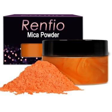 Imagem de Renfio Pigmento em pó de mica de 100 g, corante natural metálico mineral pérola cintilante corante de resina epóxi para pintura, sabonete, bombas de banho slime, 100 ml, laranja brilhante