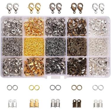 Imagem de 1800 kits de encontrar joias, 5 cores, extremidades de cordão, fechos de garra de lagosta, anéis de salto de 5 mm para brinco, pulseira, colar, pingentes, joias, artesanato, faça você mesmo, 24