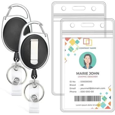 Imagem de Porta-crachás de identificação com clipe e chaveiro - Mangas verticais de plástico transparente de 6,4 cm x 9 cm para até 3 cartões - Cabos retráteis de fibra UHMWPE de 61 cm para fácil acesso (pacote