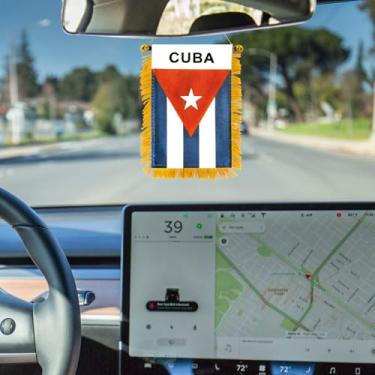 Imagem de 10 x 15 cm Bandeira para pendurar na janela de Cuba - Mini bandeira e decoração de espelho retrovisor de carro - Franja e dupla face - Bandeira cubana pendurada com ventosa