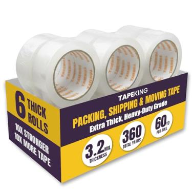 Imagem de Tape King Fita de embalagem transparente supergrossa 3,2 mm - 55,4 metros por rolo (pacote com 6 rolos de embalagem de recarga) - Fita adesiva resistente para vedação de papelão (TK-052)