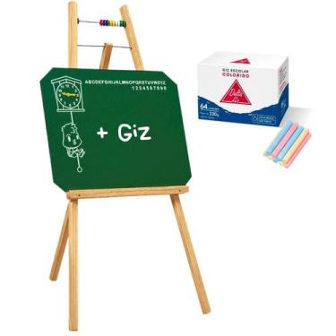 Imagem de Cavalete Infantil Educativo 80Cm Lousa Quadro Verde com Tripé + Giz Es