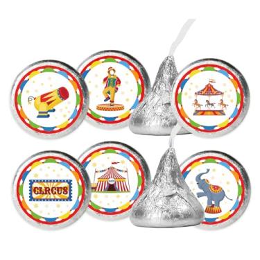 Imagem de Adesivos de beijos de festa de animais de circo - adesivos redondos de aniversário de crianças com tema de carnaval para chá de bebê, urso, leão, elefante, etiquetas para doces de chocolate - 150