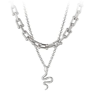 Imagem de 2 unidades modernas de colar de corrente em camadas de ouro para mulheres, banhado a ouro 14 K, corrente delicada, colar personalizado com pingente de cobra, joia para presente de aniversário, Medium