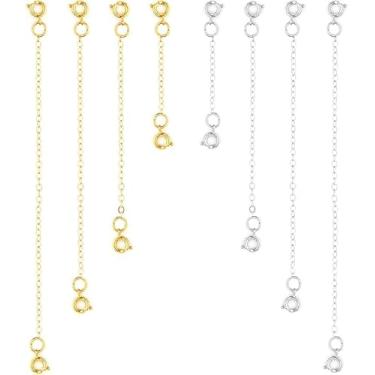 Imagem de Corrente de extensão de colar de 8 peças, extensores de joias de 4 tamanhos, corrente extensora de corrente para fazer joias, pulseira, tornozeleira (ouro, prata)