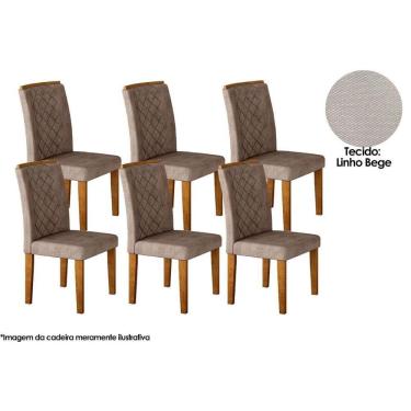 Imagem de Kit 6 Cadeiras De Cozinha Jade 6 Un Imbuia Capuccino Linho Bege Turim Rufato