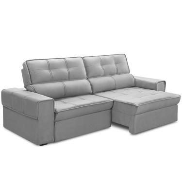 Imagem de Sofá Retrátil Reclinável Para Sala 3 Lugares 230cm Samir F04 Veludo Cinza Claro - Lyam Decor