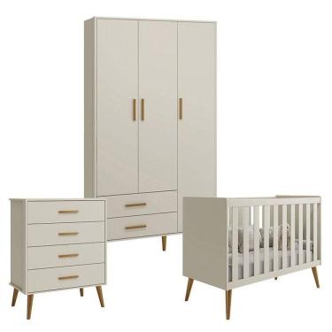 Imagem de Quarto De Bebê Isis 3 Portas Com Gaveteiro Areia Acetinado - Reller