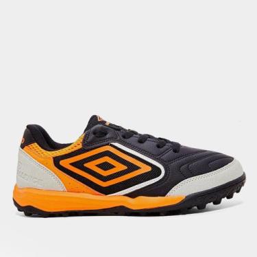 Imagem de Chuteira Society Umbro Pro Challenge Uptake Unissex, Preto, Laranja, 4