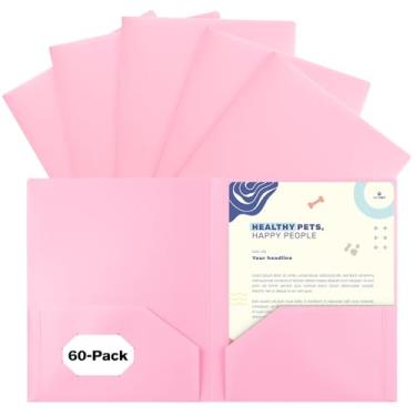 Imagem de EEHZTSI Pacote com 60 pastas de plástico com bolsos, pastas pastel de 2 bolsos para papel tamanho carta dos EUA para escola/escritório/casa, rosa