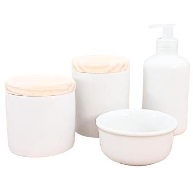 Imagem de Kit de Higiene para Bebê Lavabo 4 Peças - Porcelana Branca e Pinus - A