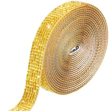 Imagem de Fitas autoadesivas de strass de 3 metros, tiras de strass douradas, fitas de diamante, strass, rolo adesivo, fita 3D, fitas para artesanato, roupas, festas, presentes, decoração (dourado)