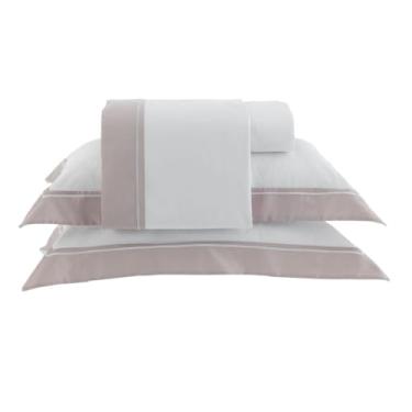 Imagem de Jogo de Cama Queen 300 Fios Kacyumara 04 Peças Manhattan - Branco/Rosê Manhattan