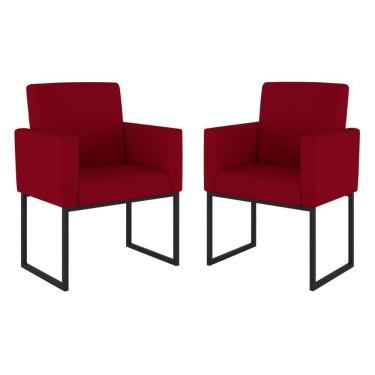 Imagem de Kit 02 Cadeiras Poltrona Decorativa Sala Quarto Base Preto Cor: Vermelho