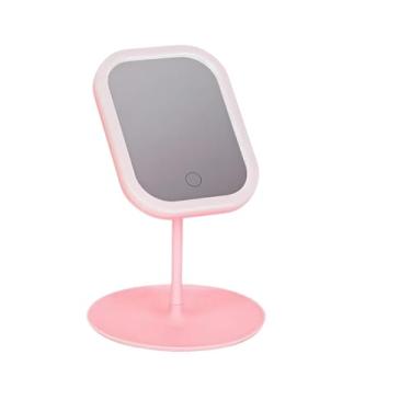 Imagem de Espelho Maquiagem Com Touch E Borda Luz De Led Mesa Espelho Facial Portátil (Rosa)
